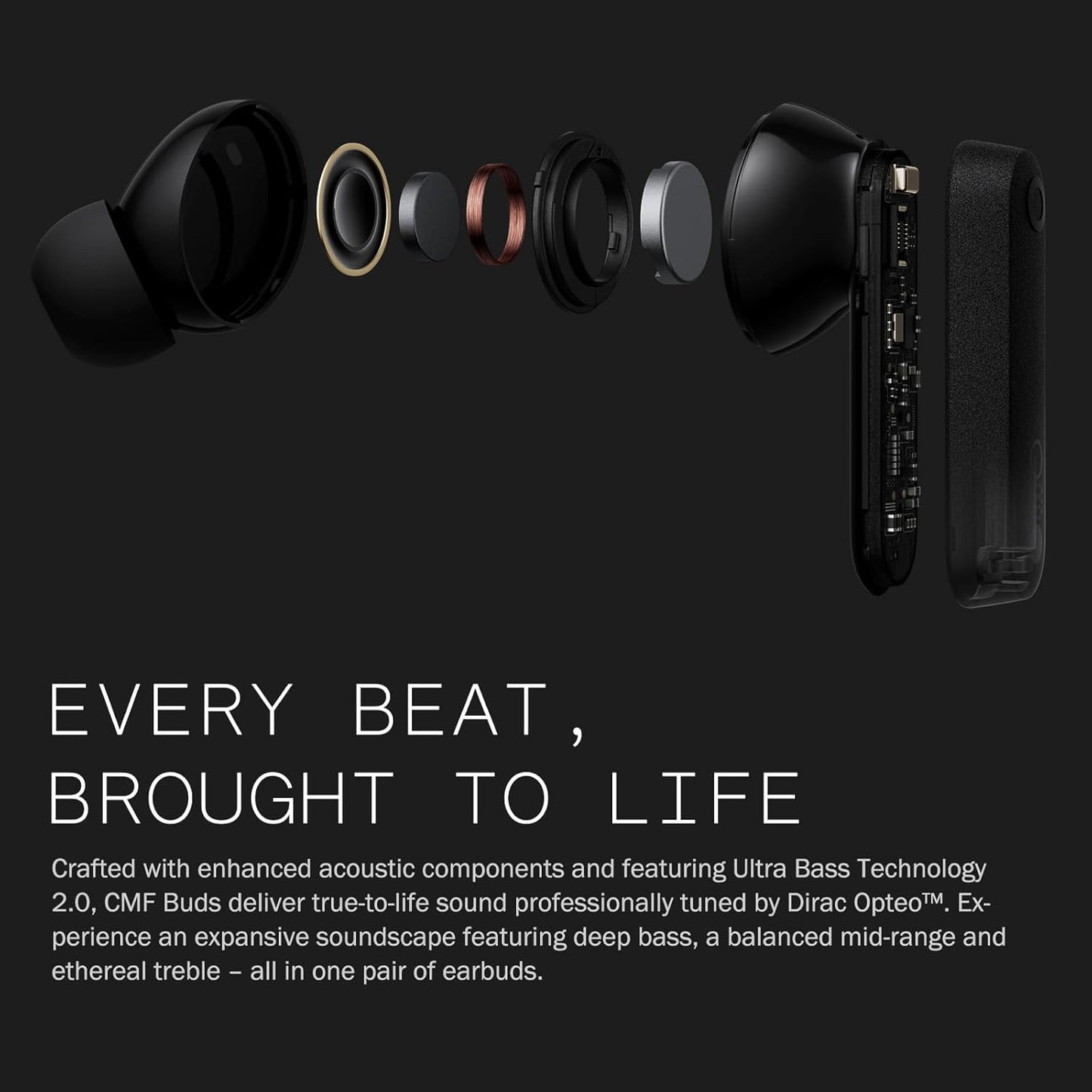 CMF Buds with 50 dB ANC, Ultra Bass Technology & Bluetooth Headset,4HD Mics,USB-C Charging Case,13mm Drivers,Easy Use for iPhone,Apple Compatible (Black)