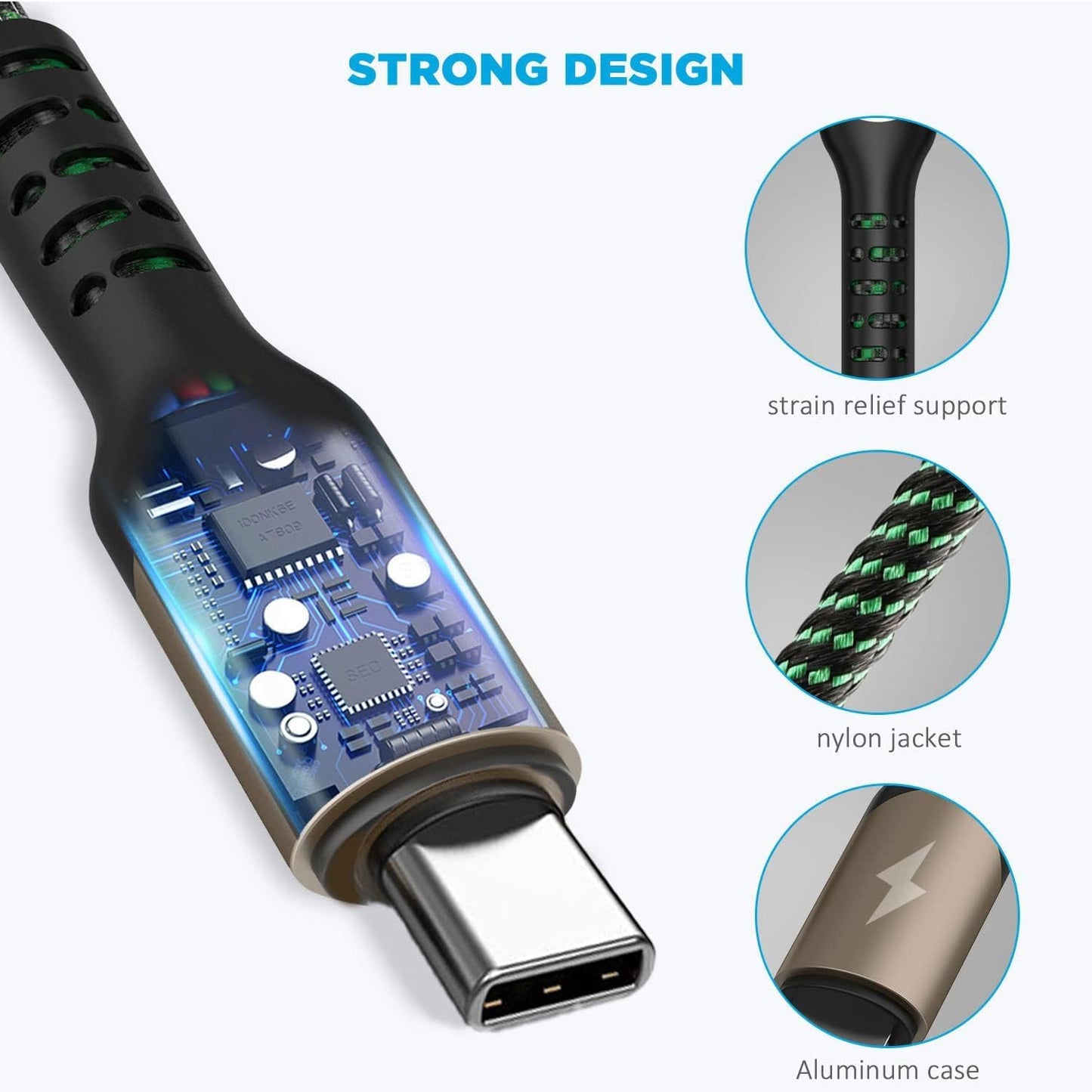 Alitayee 3 in 1 Multi Charging Cable with USB to Micro, USB Type C, Light-ning Pin, Compatible with Oppo, Vivo, Xiaomi, Samsung, iPhone, iPad Pro & Car Charging, 1 M, by Marchpower.