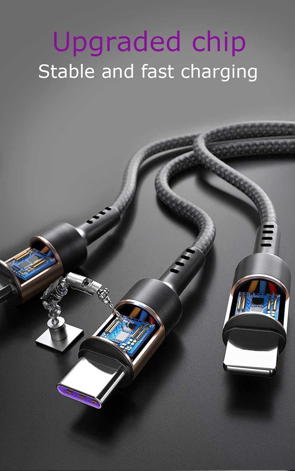 Alitayee 3 in 1 Multi Charging Cable with USB to Micro, USB Type C, Light-ning Pin, Compatible with Oppo, Vivo, Xiaomi, Samsung, iPhone, iPad Pro & Car Charging, 1 M, by Marchpower.