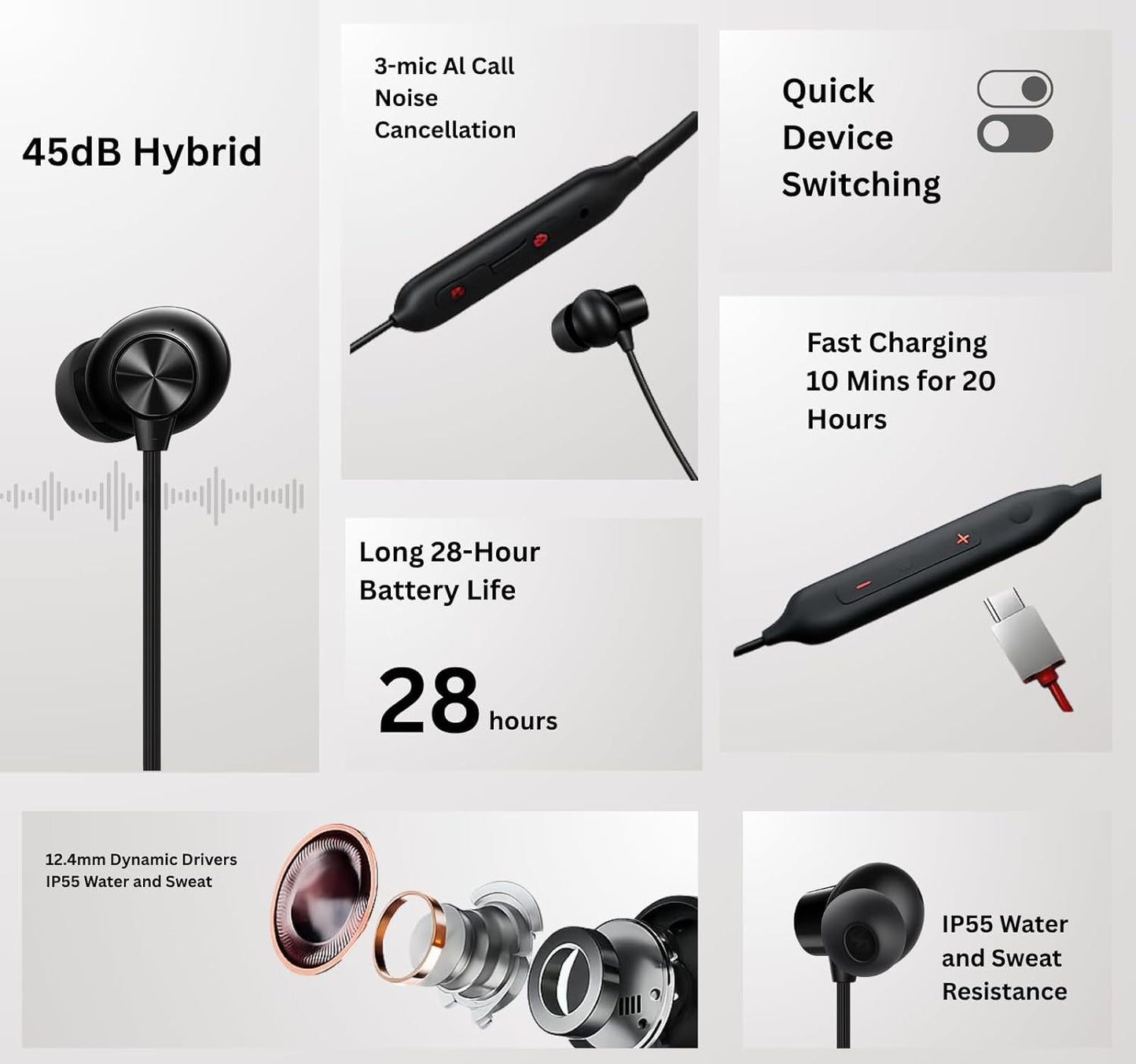 Original Neckband for OnePlus Earphones Z2 ANC – Rich Audio Clarity, 45dB Noise Cancellation, Type-C Rapid Charge & 12.4mm Powerful Sound Drivers