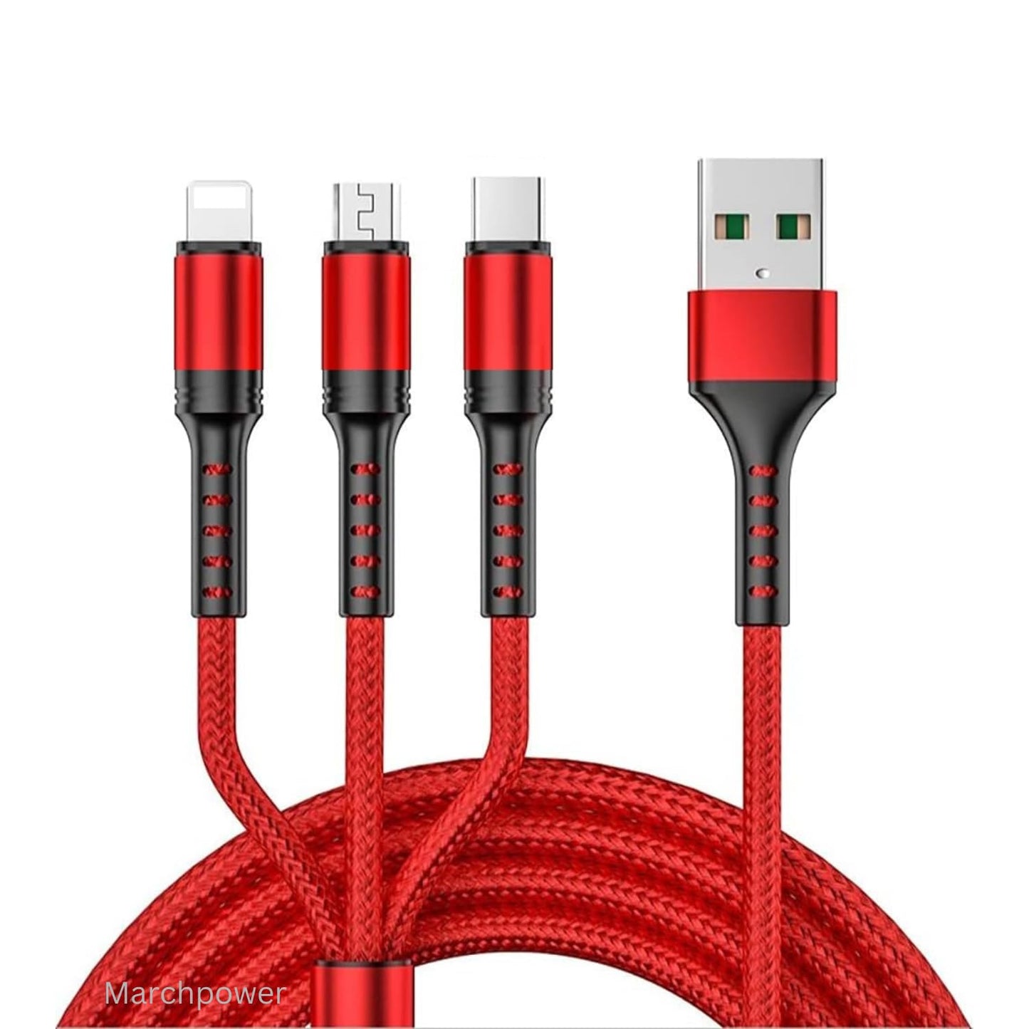 Alitayee 3 in 1 Multi Charging Cable with USB to Micro, USB Type C, Light-ning Pin, Compatible with Oppo, Vivo, Xiaomi, Samsung, iPhone, iPad Pro & Car Charging, 1 M, by Marchpower.