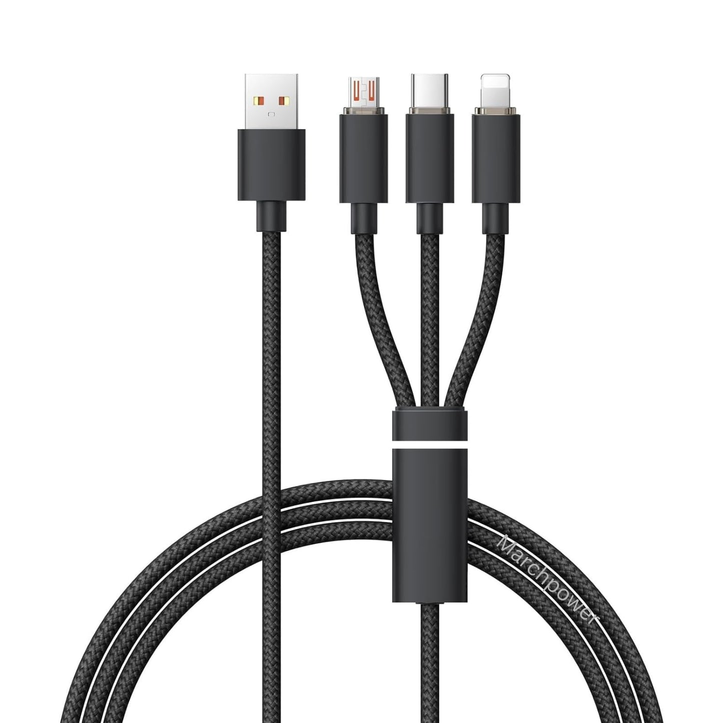 Alitayee 3 in 1 Multi Charging Cable with USB to Micro, USB Type C, Light-ning Pin, Compatible with Oppo, Vivo, Xiaomi, Samsung, iPhone, iPad Pro & Car Charging, 1 M, by Marchpower.