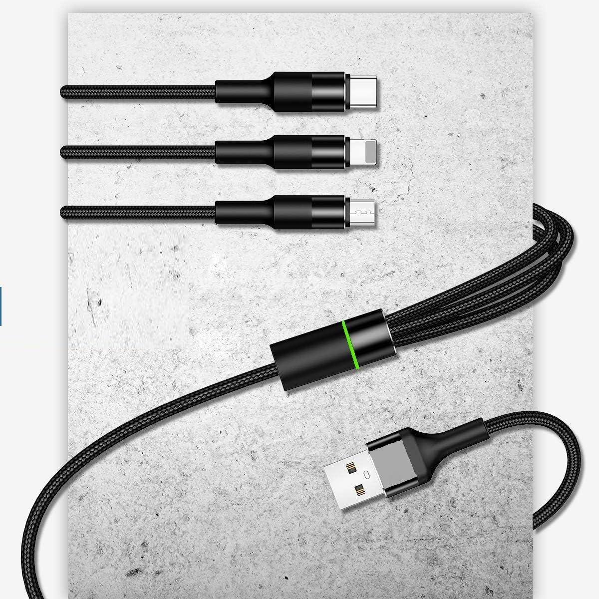 Alitayee 3 in 1 Multi Charging Cable with USB to Micro, USB Type C, Light-ning Pin, Compatible with Oppo, Vivo, Xiaomi, Samsung, iPhone, iPad Pro & Car Charging, 1 M, by Marchpower.