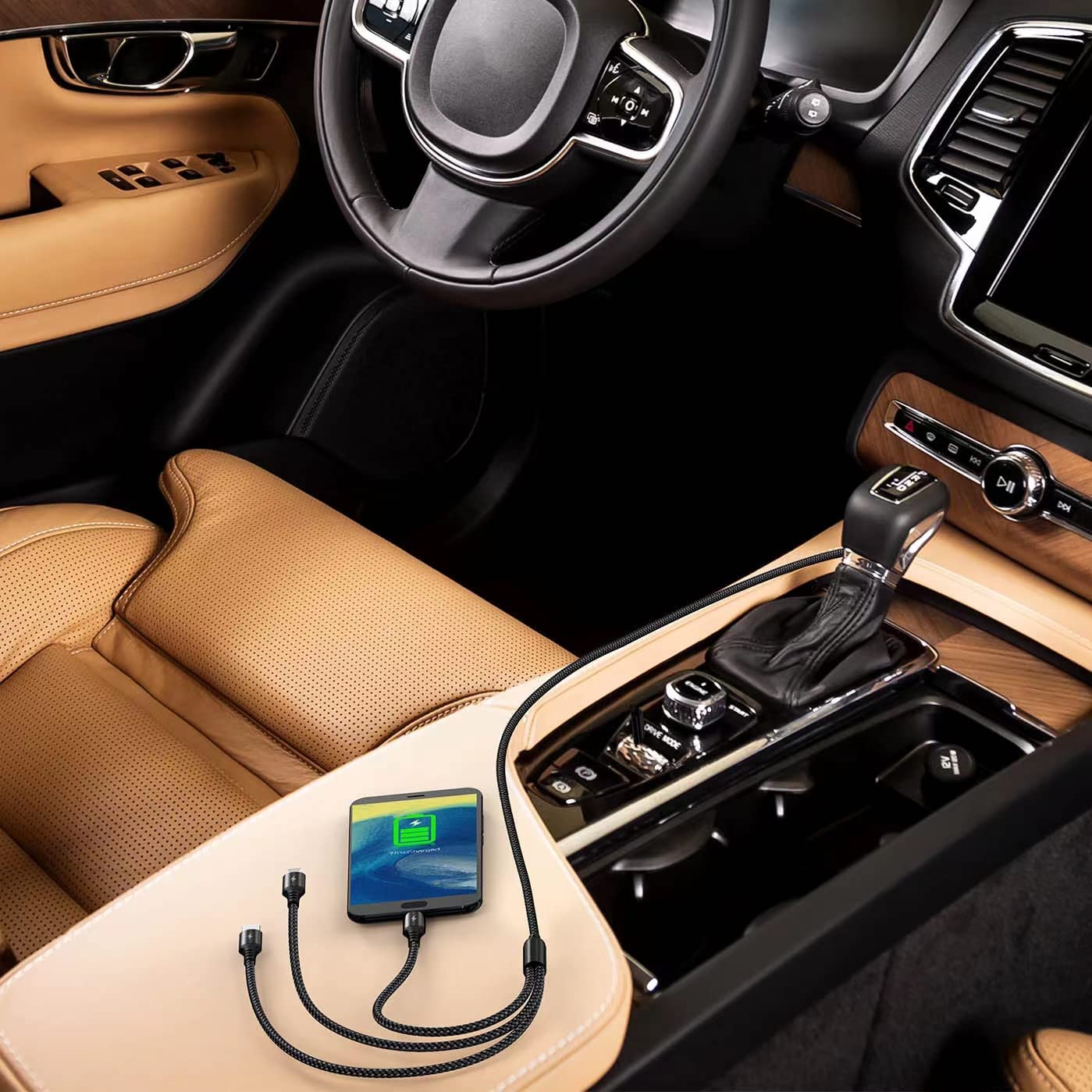 Alitayee 3 in 1 Multi Charging Cable with USB to Micro, USB Type C, Light-ning Pin, Compatible with Oppo, Vivo, Xiaomi, Samsung, iPhone, iPad Pro & Car Charging, 1 M, by Marchpower.