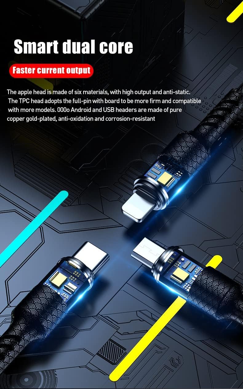 Alitayee 3 in 1 Multi Charging Cable with USB to Micro, USB Type C, Light-ning Pin, Compatible with Oppo, Vivo, Xiaomi, Samsung, iPhone, iPad Pro & Car Charging, 1 M, by Marchpower.